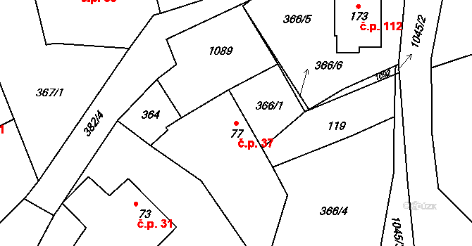 Šimanov 37 na parcele st. 77 v KÚ Šimanov na Moravě, Katastrální mapa