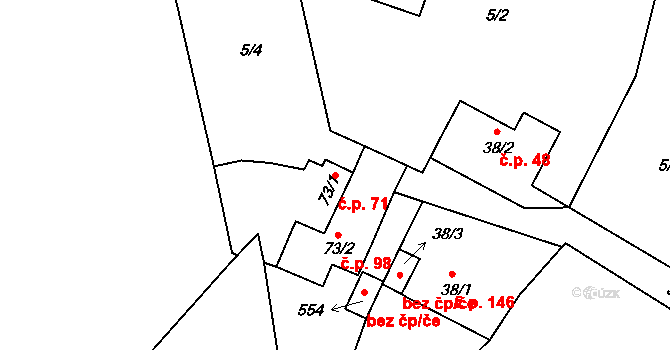 Braškov 71 na parcele st. 73/1 v KÚ Braškov, Katastrální mapa