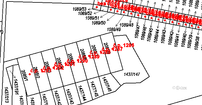 Dobříš 1287 na parcele st. 2085/7 v KÚ Dobříš, Katastrální mapa