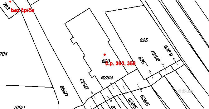 Domanín 359,360 na parcele st. 623 v KÚ Domanín, Katastrální mapa
