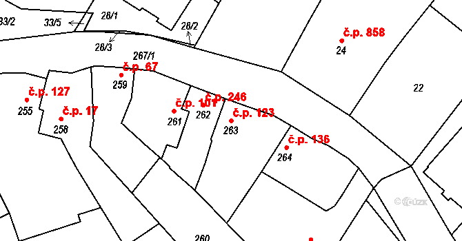 Chropyně 123 na parcele st. 263 v KÚ Chropyně, Katastrální mapa