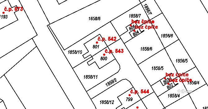 Kozlovice 543 na parcele st. 800 v KÚ Kozlovice, Katastrální mapa