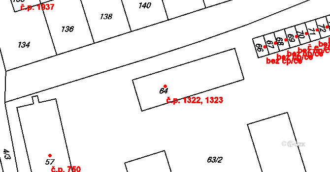 Kročehlavy 1322,1323, Kladno na parcele st. 64 v KÚ Kročehlavy, Katastrální mapa