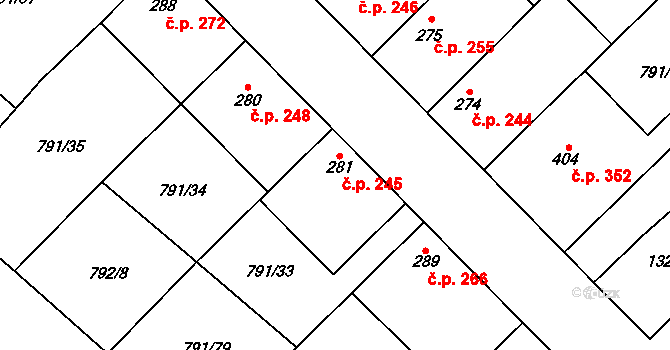 Cerhenice 245 na parcele st. 281 v KÚ Cerhenice, Katastrální mapa