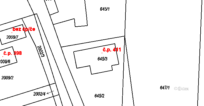 Lichnov 411 na parcele st. 645/3 v KÚ Lichnov u Bruntálu, Katastrální mapa