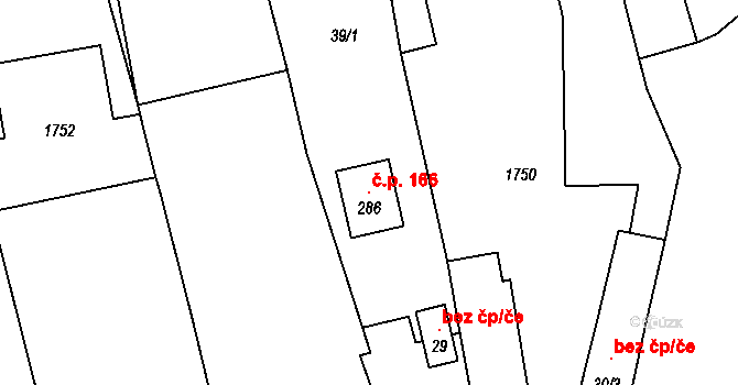 Blatno 166 na parcele st. 286 v KÚ Blatno u Podbořan, Katastrální mapa