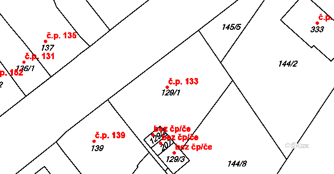 Lahošť 133 na parcele st. 129/1 v KÚ Lahošť, Katastrální mapa
