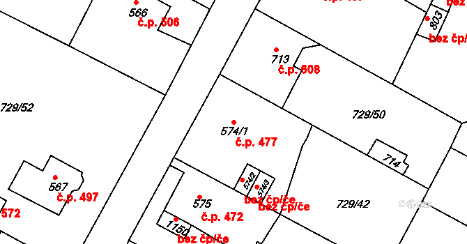 Osek 477 na parcele st. 574/1 v KÚ Osek u Duchcova, Katastrální mapa