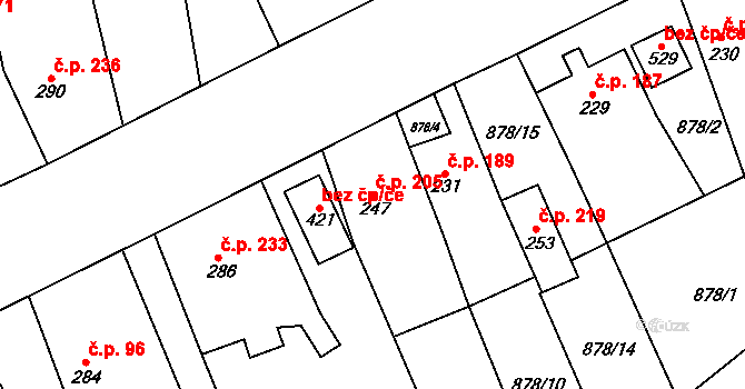 Cerhovice 205 na parcele st. 247 v KÚ Cerhovice, Katastrální mapa