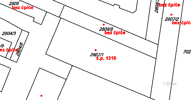 Boskovice 1319 na parcele st. 2807/1 v KÚ Boskovice, Katastrální mapa