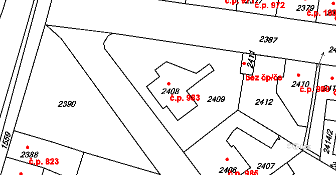 Tachov 983 na parcele st. 2408 v KÚ Tachov, Katastrální mapa