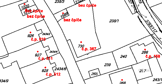 Cvikov II 367, Cvikov na parcele st. 730 v KÚ Cvikov, Katastrální mapa