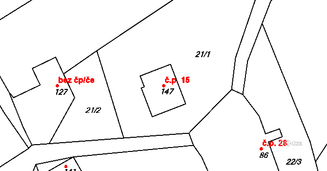 Chyjice 15 na parcele st. 147 v KÚ Chyjice, Katastrální mapa