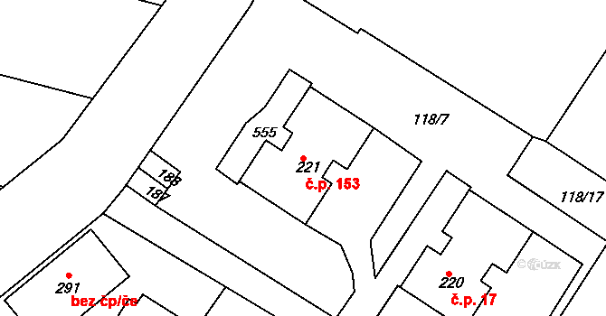 Brňany 153 na parcele st. 221 v KÚ Brňany, Katastrální mapa