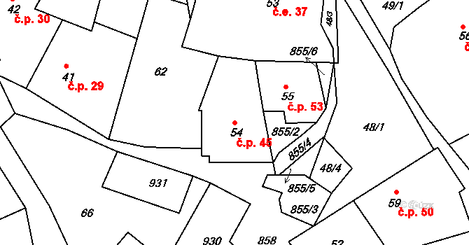 Náčkovice 45, Lovečkovice na parcele st. 54 v KÚ Náčkovice, Katastrální mapa