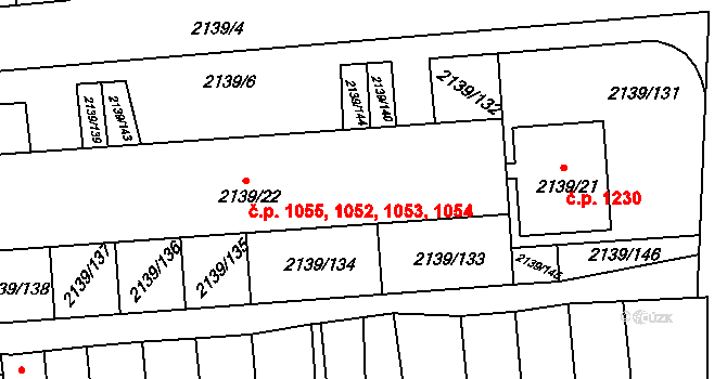 Lovosice 1052,1053,1054,1055 na parcele st. 2139/22 v KÚ Lovosice, Katastrální mapa