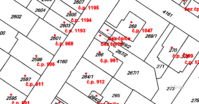 Roudnice nad Labem 961 na parcele st. 266 v KÚ Roudnice nad Labem, Katastrální mapa