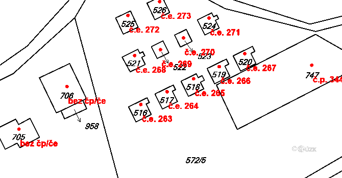 Chocerady 264 na parcele st. 517 v KÚ Chocerady, Katastrální mapa