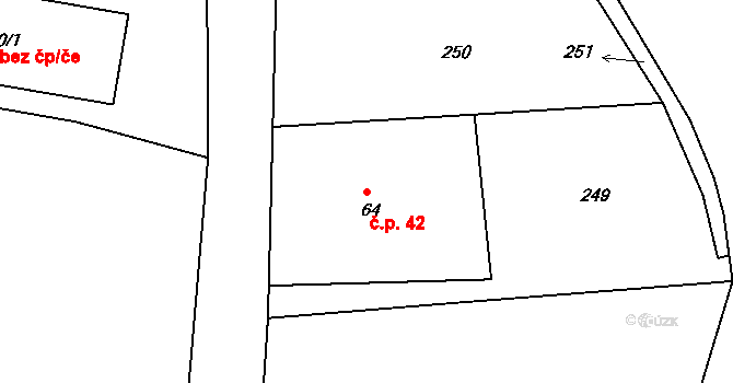 Metly 42, Předmíř na parcele st. 64 v KÚ Metly, Katastrální mapa