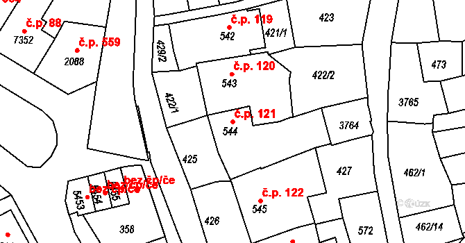 Chrudim II 121, Chrudim na parcele st. 544 v KÚ Chrudim, Katastrální mapa