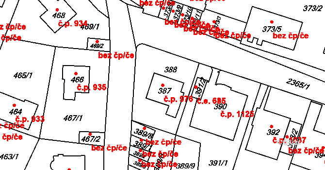 Trnovany 976, Teplice na parcele st. 387 v KÚ Teplice-Trnovany, Katastrální mapa