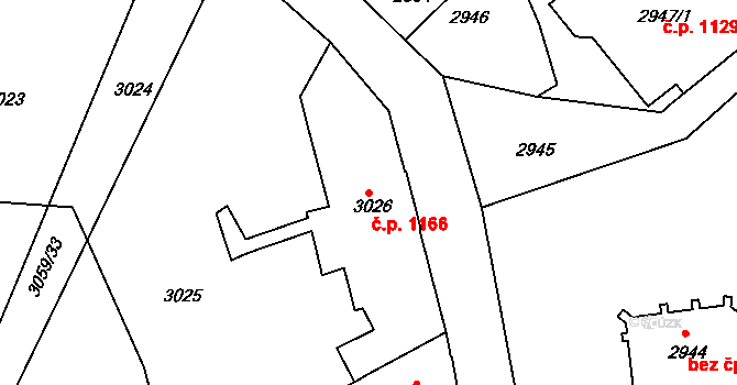 Frýdek 1166, Frýdek-Místek na parcele st. 3026 v KÚ Frýdek, Katastrální mapa
