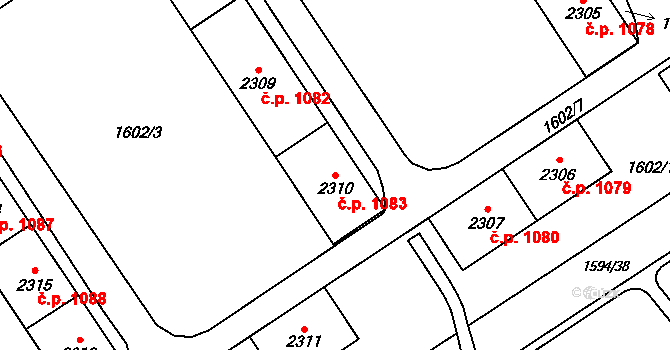 Cheb 1083 na parcele st. 2310 v KÚ Cheb, Katastrální mapa