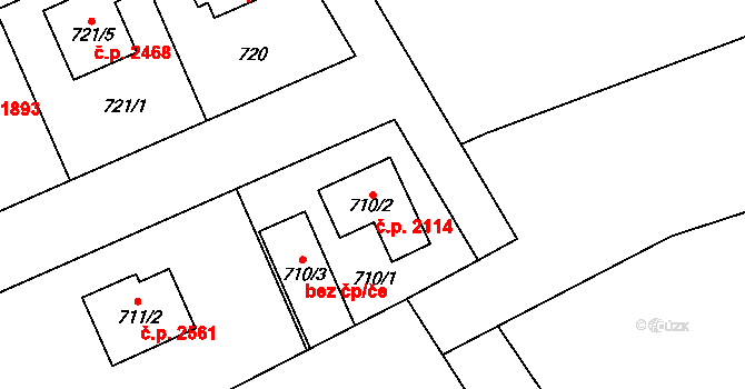 Horní Počernice 2114, Praha na parcele st. 710/2 v KÚ Horní Počernice, Katastrální mapa