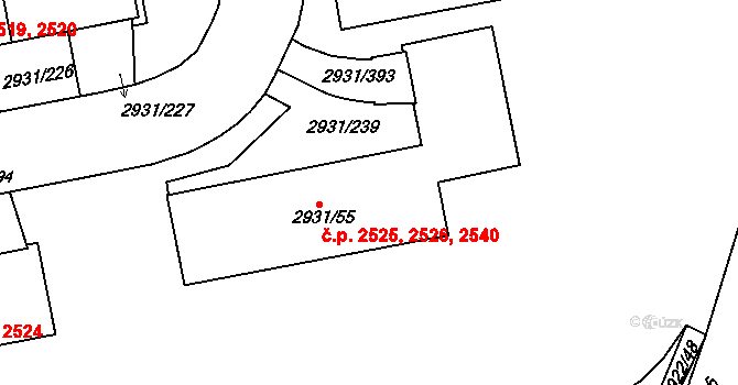 Žižkov 2526, Praha na parcele st. 2931/55 v KÚ Žižkov, Katastrální mapa