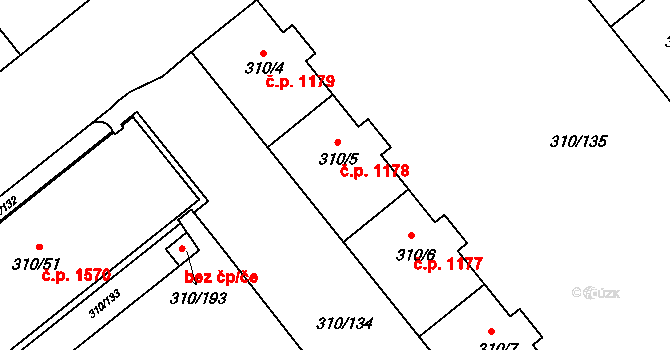 Michle 1178, Praha na parcele st. 310/5 v KÚ Michle, Katastrální mapa