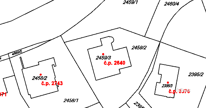 Smíchov 2640, Praha na parcele st. 2459/3 v KÚ Smíchov, Katastrální mapa