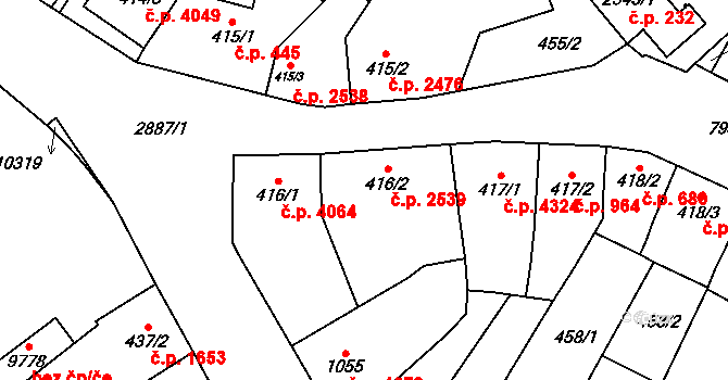 Hodonín 2539 na parcele st. 416/2 v KÚ Hodonín, Katastrální mapa