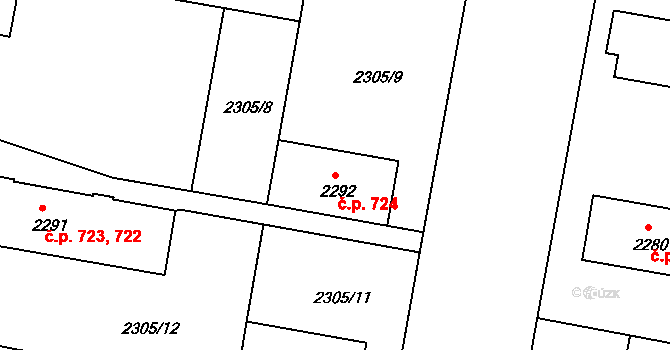 České Budějovice 3 724, České Budějovice na parcele st. 2292 v KÚ České Budějovice 3, Katastrální mapa