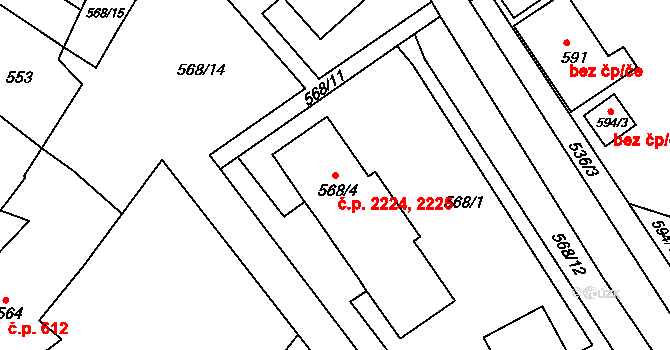 Česká Lípa 2224,2225 na parcele st. 568/4 v KÚ Česká Lípa, Katastrální mapa