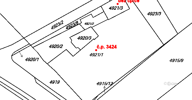 Chomutov 3424 na parcele st. 4921/1 v KÚ Chomutov I, Katastrální mapa