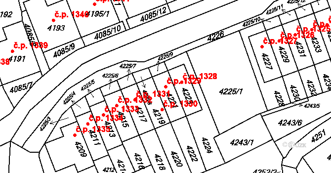 Jirkov 1329 na parcele st. 4221 v KÚ Jirkov, Katastrální mapa