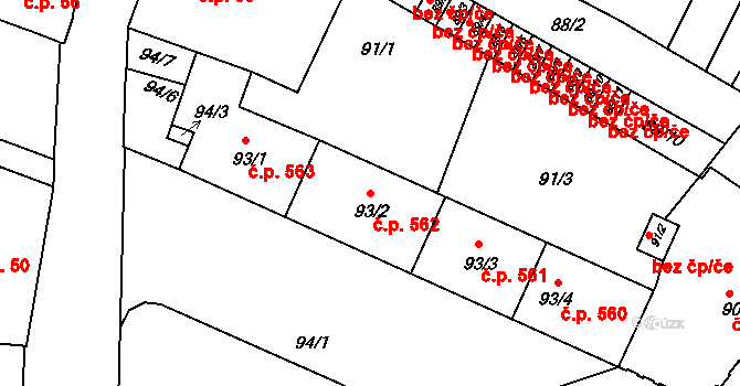 Liberec IV-Perštýn 562, Liberec na parcele st. 93/2 v KÚ Liberec, Katastrální mapa
