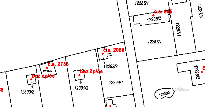 Severní Předměstí 2050, Plzeň na parcele st. 12299/2 v KÚ Plzeň, Katastrální mapa