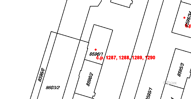 Jižní Předměstí 1287,1288,1289,1290, Plzeň na parcele st. 8596/1 v KÚ Plzeň, Katastrální mapa