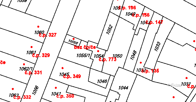 Pečky 773 na parcele st. 1054 v KÚ Pečky, Katastrální mapa