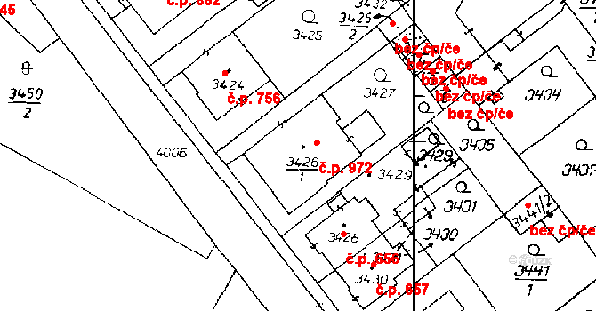 Poděbrady III 972, Poděbrady na parcele st. 3426/1 v KÚ Poděbrady, Katastrální mapa