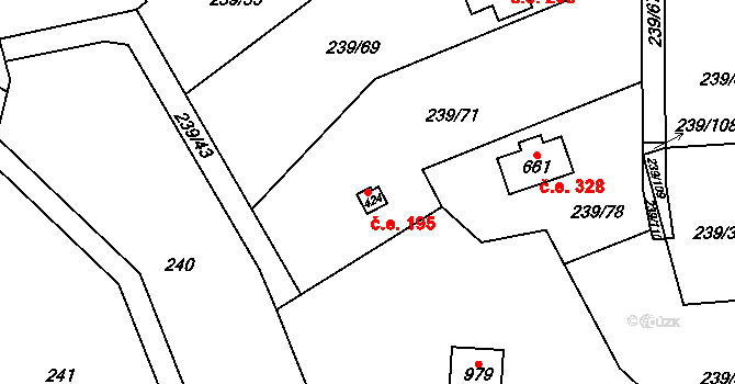 Čisovice 195 na parcele st. 424 v KÚ Čisovice, Katastrální mapa