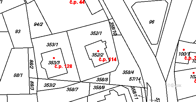 Štolmíř 114, Český Brod na parcele st. 352/2 v KÚ Štolmíř, Katastrální mapa
