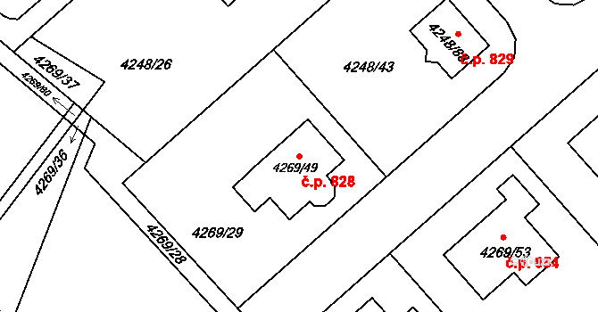 Litomyšlské Předměstí 828, Vysoké Mýto na parcele st. 4269/49 v KÚ Vysoké Mýto, Katastrální mapa
