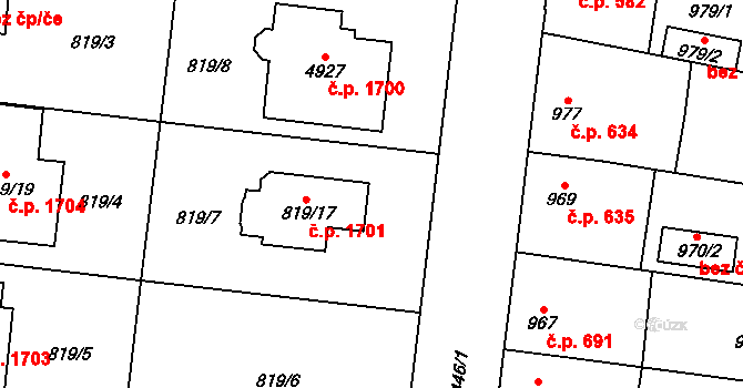 Chotěboř 1701 na parcele st. 819/17 v KÚ Chotěboř, Katastrální mapa