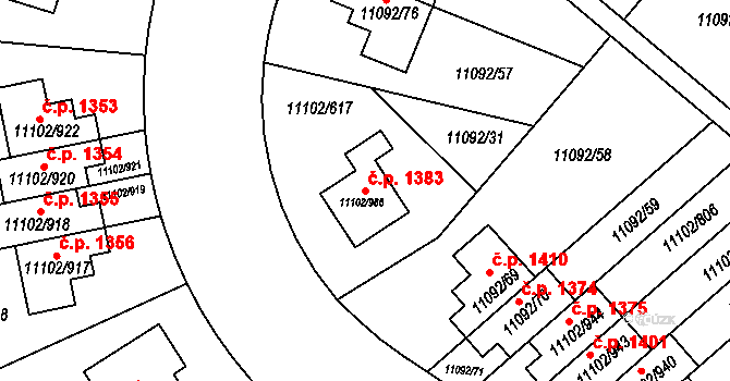 Severní Předměstí 1383, Plzeň na parcele st. 11102/986 v KÚ Plzeň, Katastrální mapa