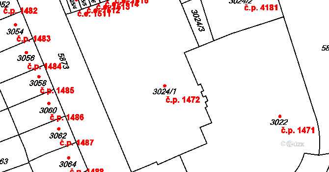 Jihlava 1472 na parcele st. 3024/1 v KÚ Jihlava, Katastrální mapa