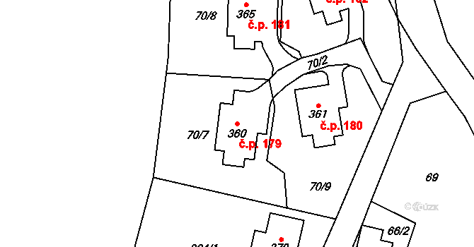 Čistá v Krkonoších 179, Černý Důl na parcele st. 360 v KÚ Čistá v Krkonoších, Katastrální mapa