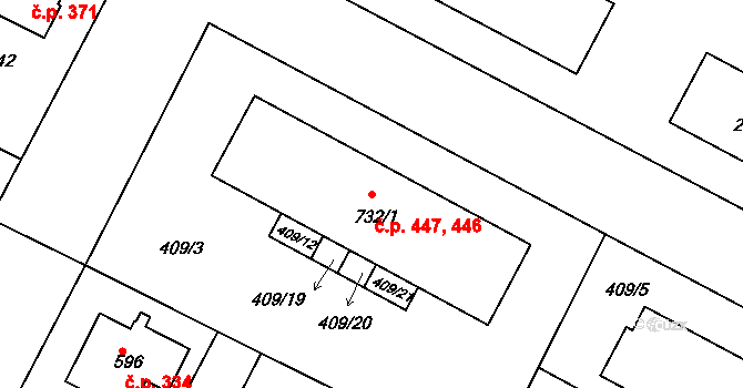 Opatovice nad Labem 446,447 na parcele st. 732/1 v KÚ Opatovice nad Labem, Katastrální mapa