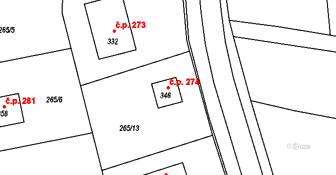 Krakovany 274 na parcele st. 346 v KÚ Krakovany, Katastrální mapa